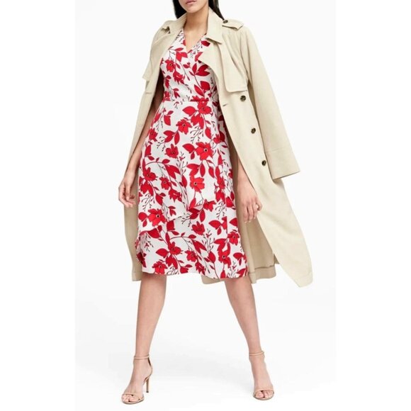 Banana Republic Red White Floral Print Sleeveless Midi Dress Size 20 2X Plus Sz - Picture 8 of 8